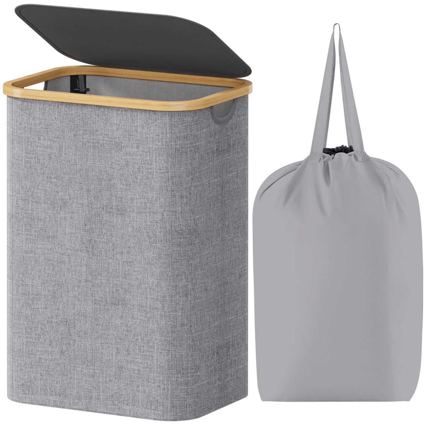 Laundry Basket with Lid, Clothes Hampers for Laundry with Bamboo Handles and A Removable Laundry Bag