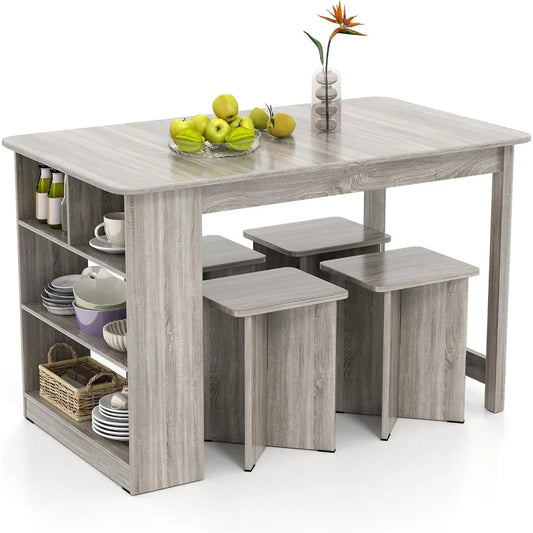 Giantex 5-Piece Dining Table Set For Four With Storage Shelf