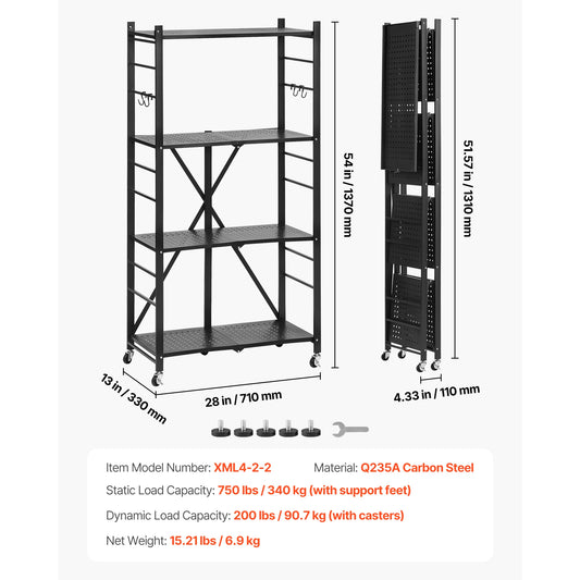 SucceBuy Foldable Multi-Tier Storage Shelf With Wheels For Garage Kitchen