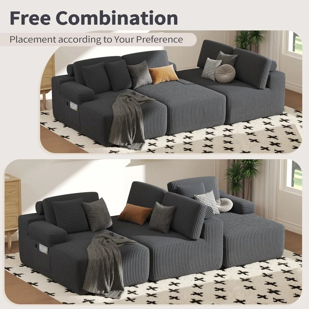 U Shaped Memory Foam Sectional Sofa With Corduroy Fabric