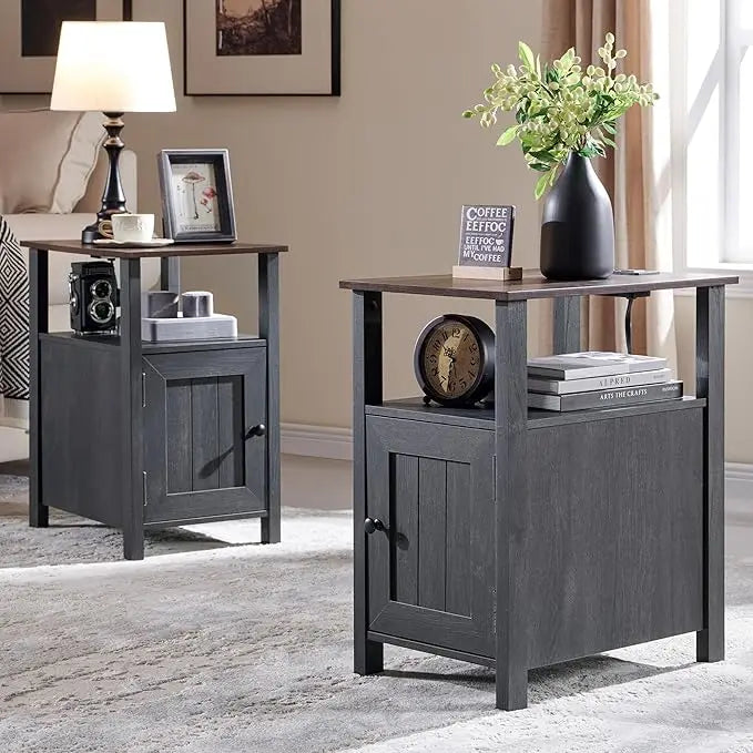 CHENGWEI Farmhouse Nightstands Set Of 2 With Charging Station