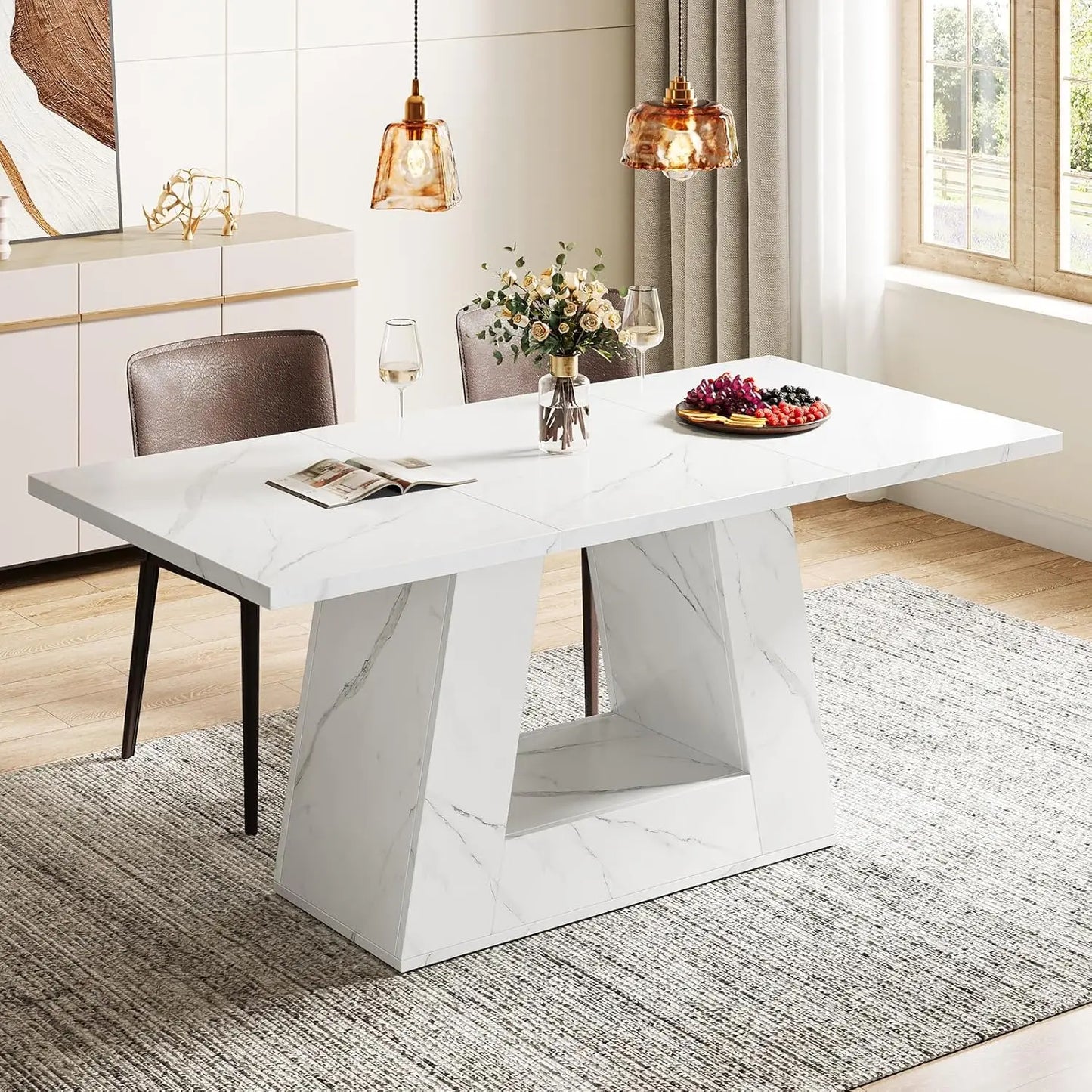 Dining Table for 4 to 6 People,Rectangular Dining Room Table,Dinner Table with Sturdy Base for Kitchen, Living Room