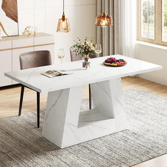 Dining Table for 4 to 6 People,Rectangular Dining Room Table,Dinner Table with Sturdy Base for Kitchen, Living Room