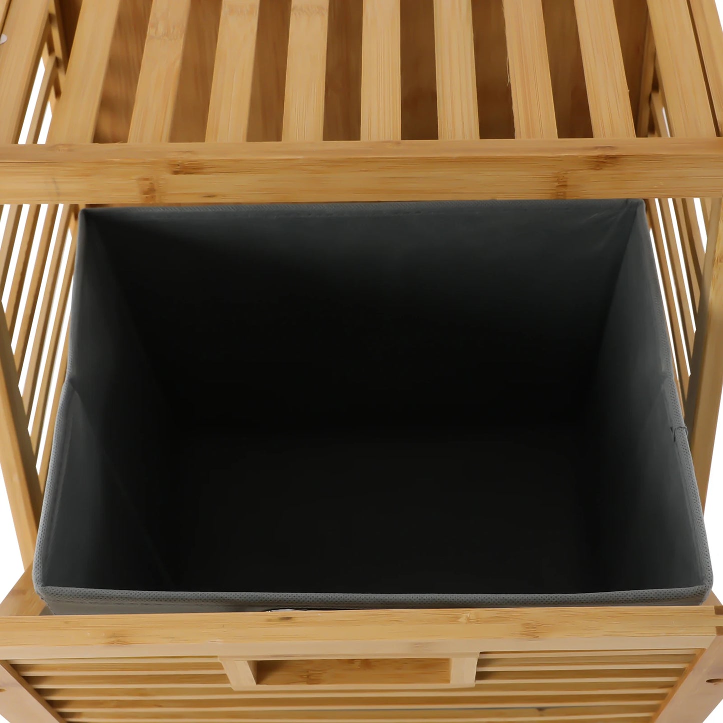 Gray Bamboo 40*30*95cm Dumper Dirty Laundry Basket with Double Storage Rack and Detachable Non-woven Bucket
