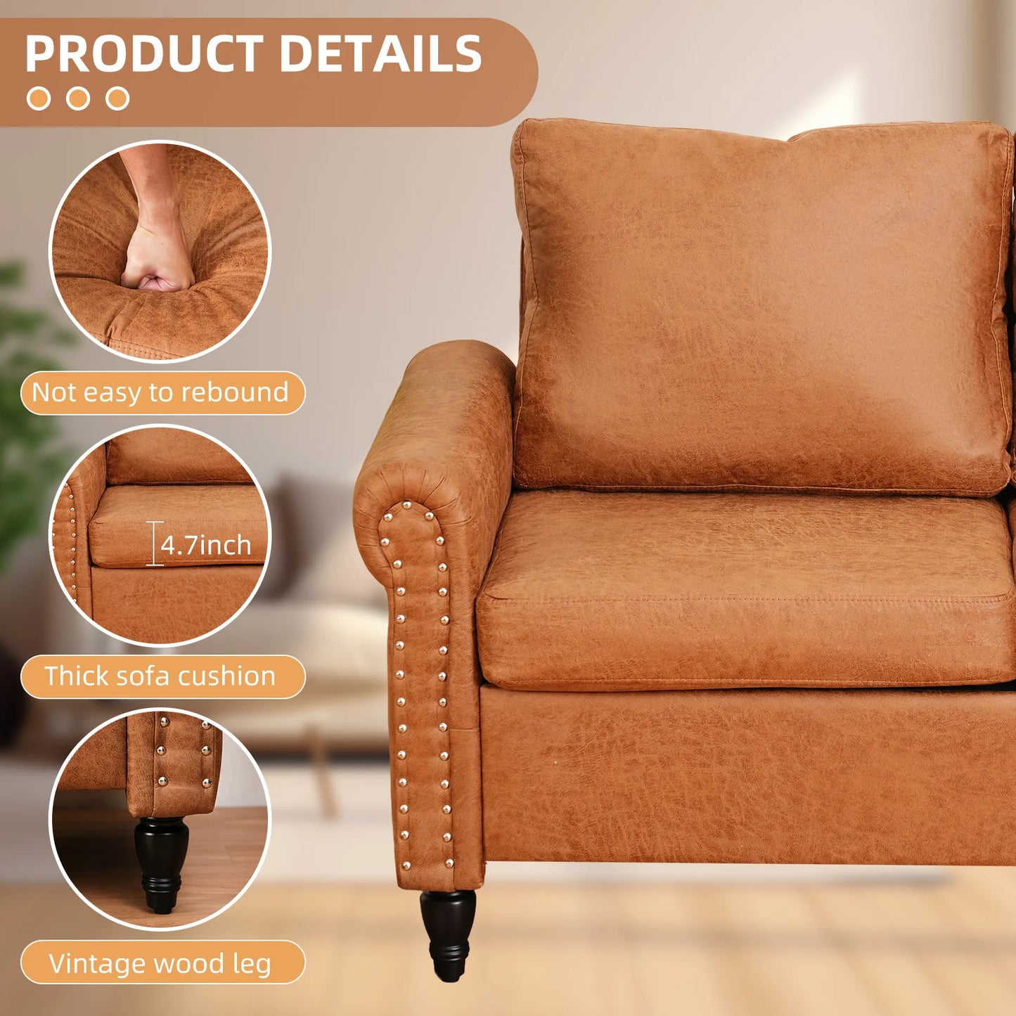 Modern Loveseat Sofa For Small Spaces With Wood Legs