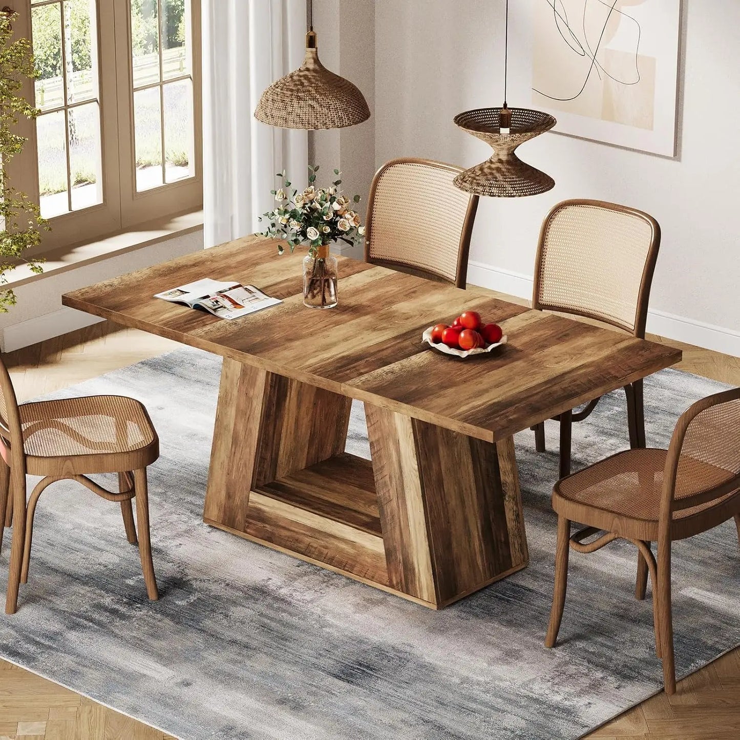 Dining Table for 4 to 6 People,Rectangular Dining Room Table,Dinner Table with Sturdy Base for Kitchen, Living Room