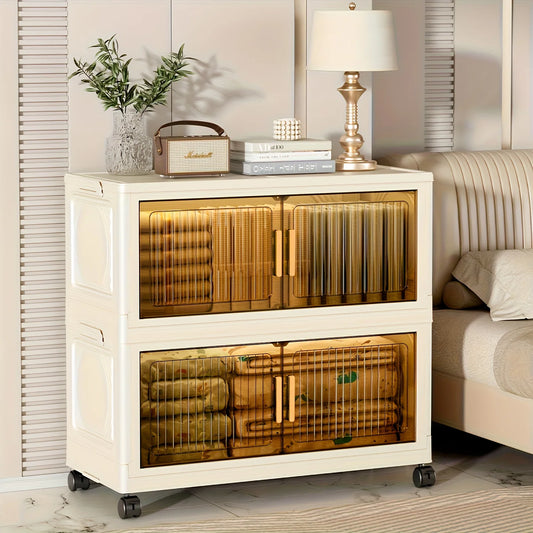 Three Quarter Tier Lidded Storage Box Stackable Foldable With Wheels