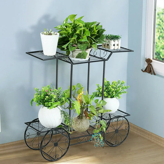 BINGOPA Six Tier Large Metal Plant Stand Indoor Wrought Iron Cart