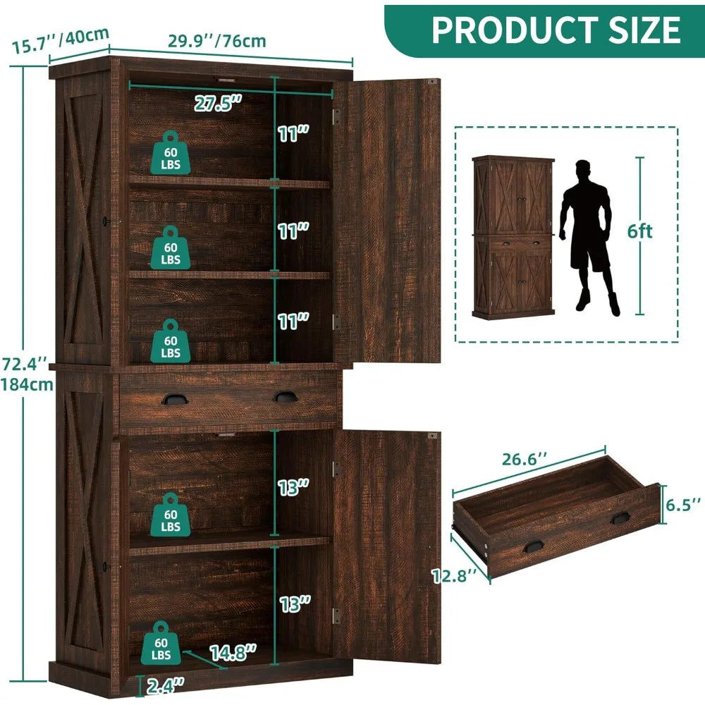 Farmhouse Kitchen Pantry Cabinet With Barn Doors And Adjustable Shelves