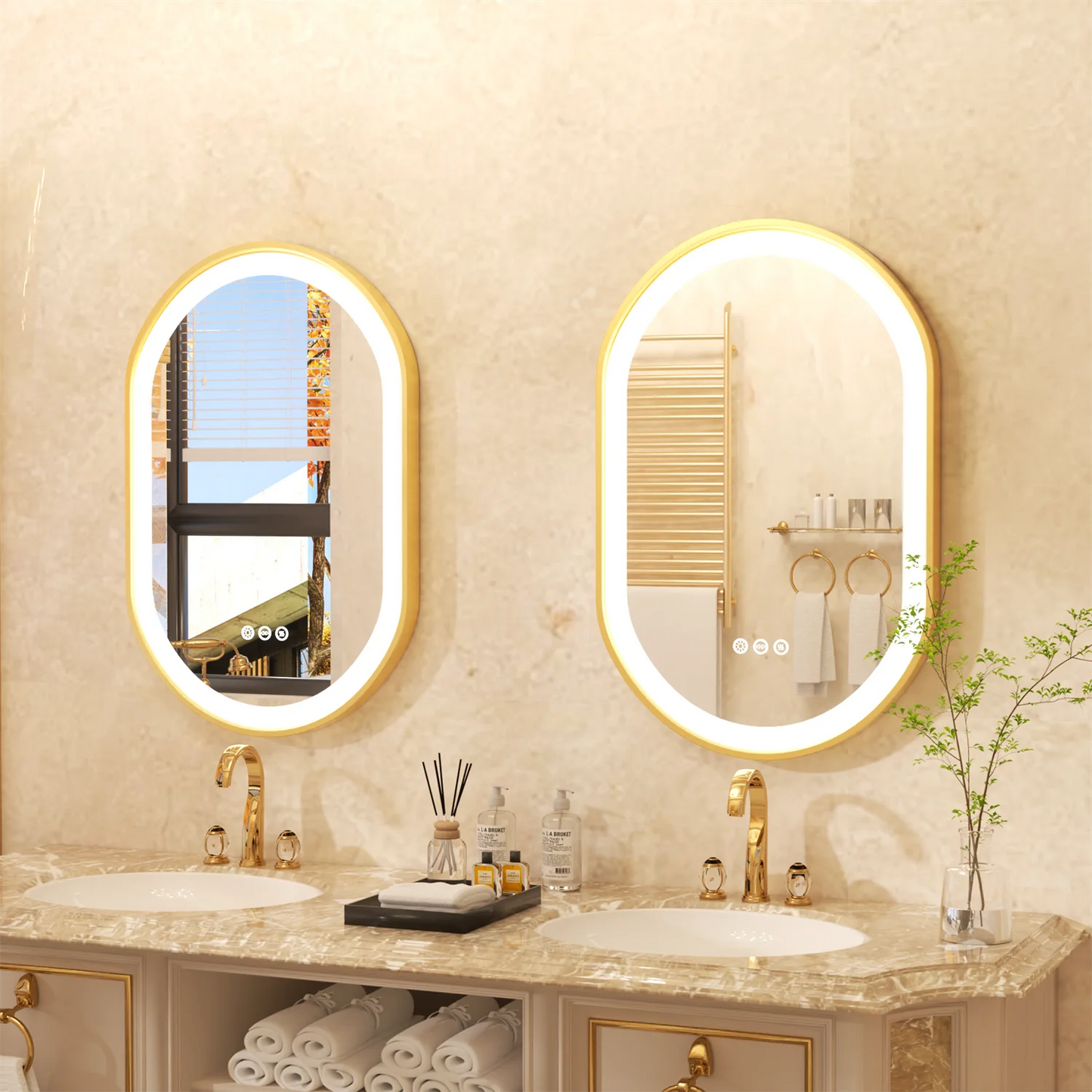 Frame Oval Led Lighted Antifog Bathroom Dimmable Smart Vanity Mirror