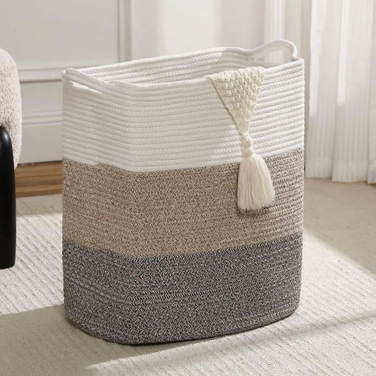 Laundry Basket With Handles,Woven Cotton Rope Big Laundry Hamper Sorters,Versatile Storage for Dirty Clothes,Baby Toys,and Blank