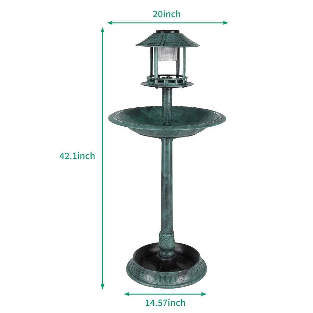 Plastic Round Bird Bath With Solar Light And Sturdy Base Outdoor Garden