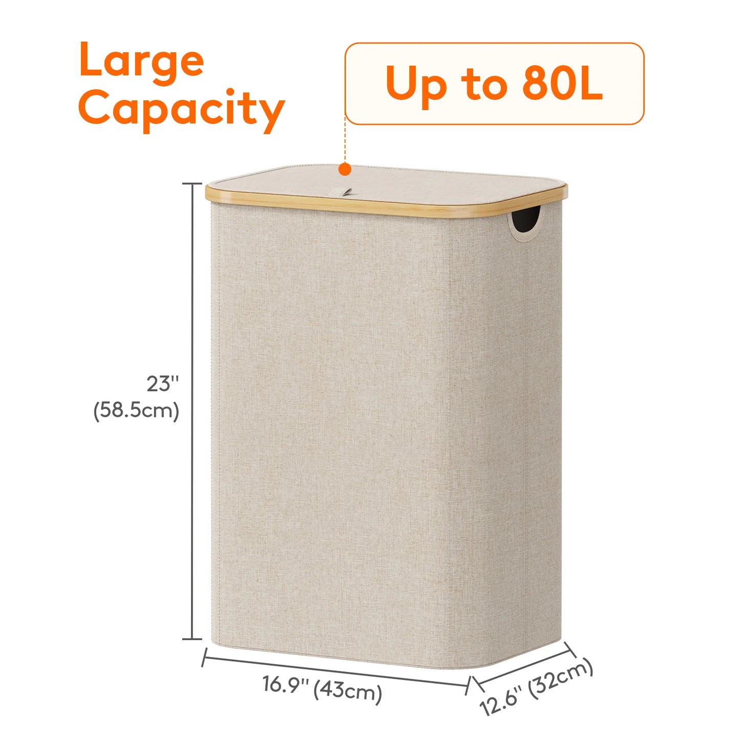 Laundry Basket with Lid, Clothes Hampers for Laundry with Bamboo Handles and A Removable Laundry Bag