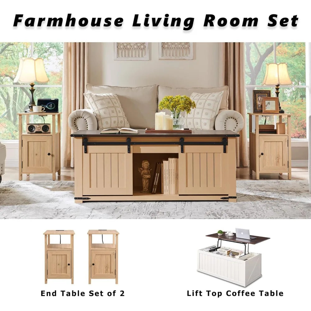 CHENGWEI Farmhouse Nightstands Set Of 2 With Charging Station