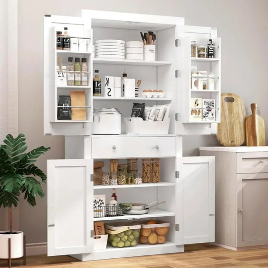 GUANGBAI Kitchen Pantry Cabinet With 6 Hanging Shelves And 4 Doors