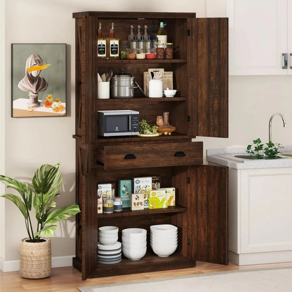 Farmhouse Kitchen Pantry Cabinet With Barn Doors And Adjustable Shelves