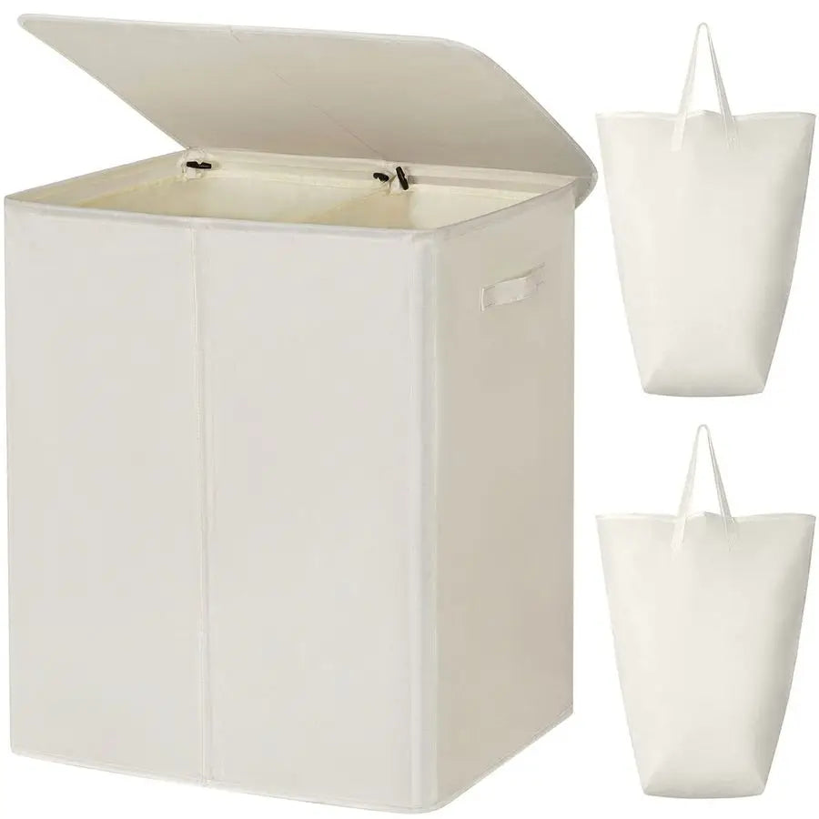 154L Double Laundry Hamper with Lid and Removable Laundry Bags, Large Dirty Clothes Hamper 2 section Collapsible Laundry Basket