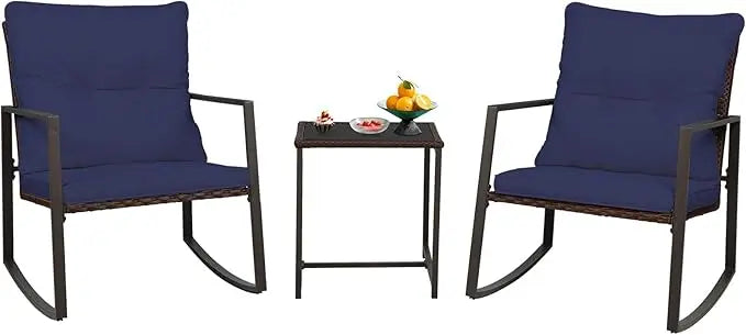 3 Piece Outdoor Patio Bistro Set With Wicker Glass Table
