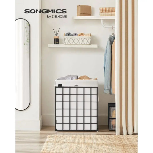 Laundry Hamper, 23.8 Gal. 90L Laundry Basket, Collapsible Clothes Hamper, Black and White ULCB190W01