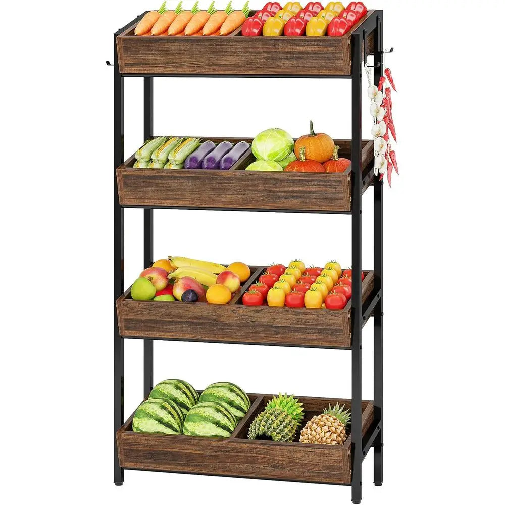 DAFIFY Wood 4 Tier Fruit And Vegetable Basket Stand Rack