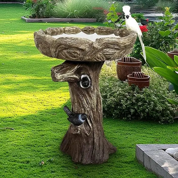 Fibre Reinforced Concrete Bird Bath With Birds For Garden Patio