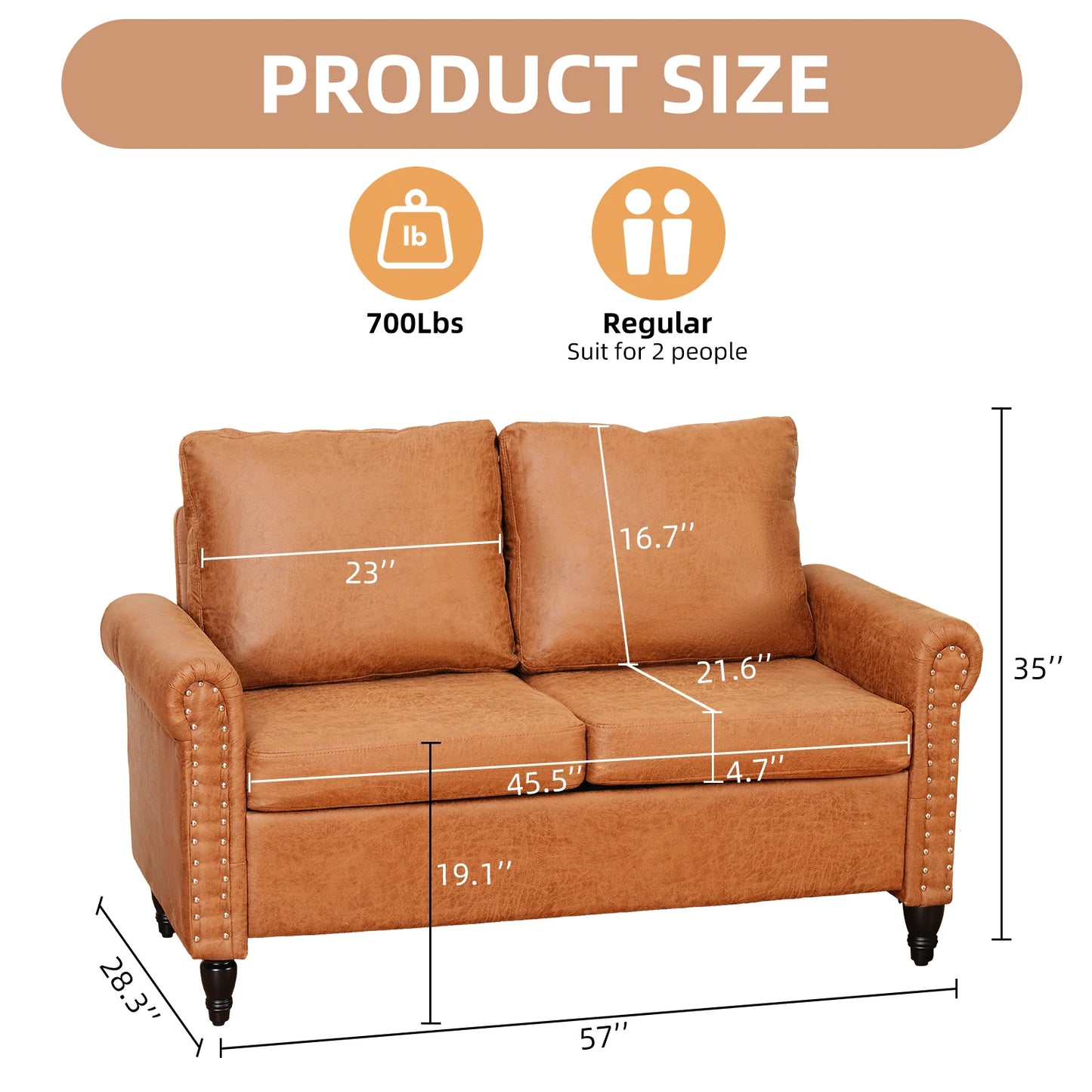 Modern Loveseat Sofa For Small Spaces With Wood Legs
