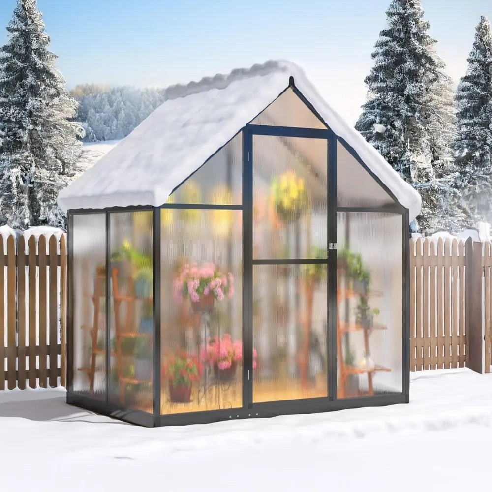 Greenhouse for Outdoors 4x6 FT, Polycarbonate Green House with Roof Vent and Quick Setup Structure, Aluminum Greenhouse
