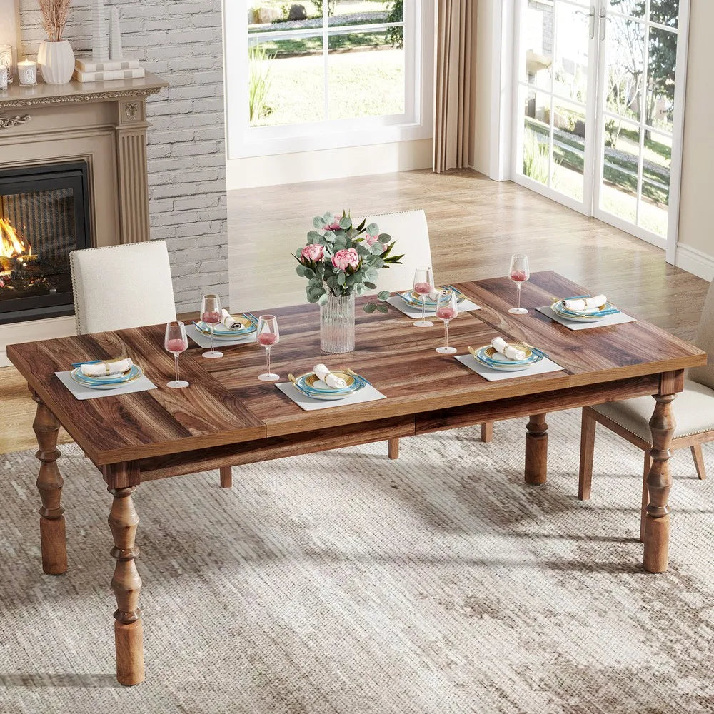 62" Farmhouse Wood Dining Table for 4 to 6 People, Large Rectangle Kitchen Table