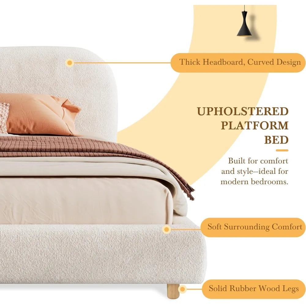 DAFIFY Teddy Fleece Upholstered Platform Bed With Curved Headboard