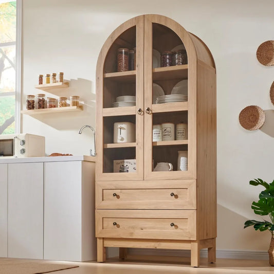 Ticify Modern Farmhouse Kitchen Pantry Cabinet With Two Drawers