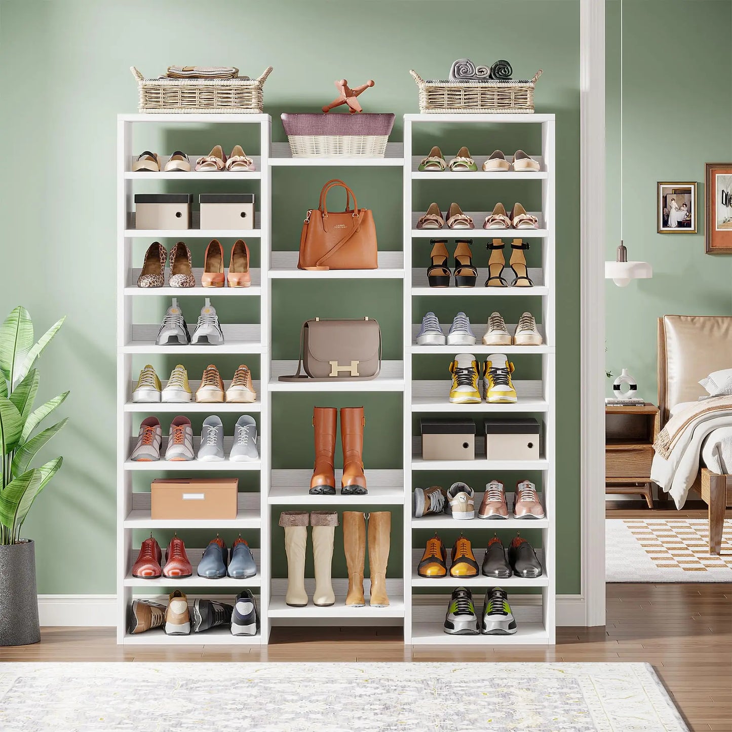 14 Tier Freestanding Wooden Shoe Rack For Ample Shoe Storage