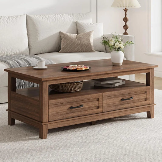 Angduo Farmhouse Coffee Table With Drawers Engineered Wood