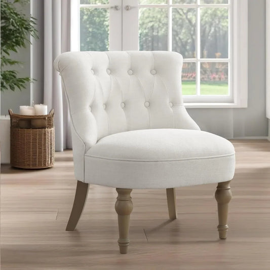 Armless Tufted Upholstered Accent Chair With Wooden Legs