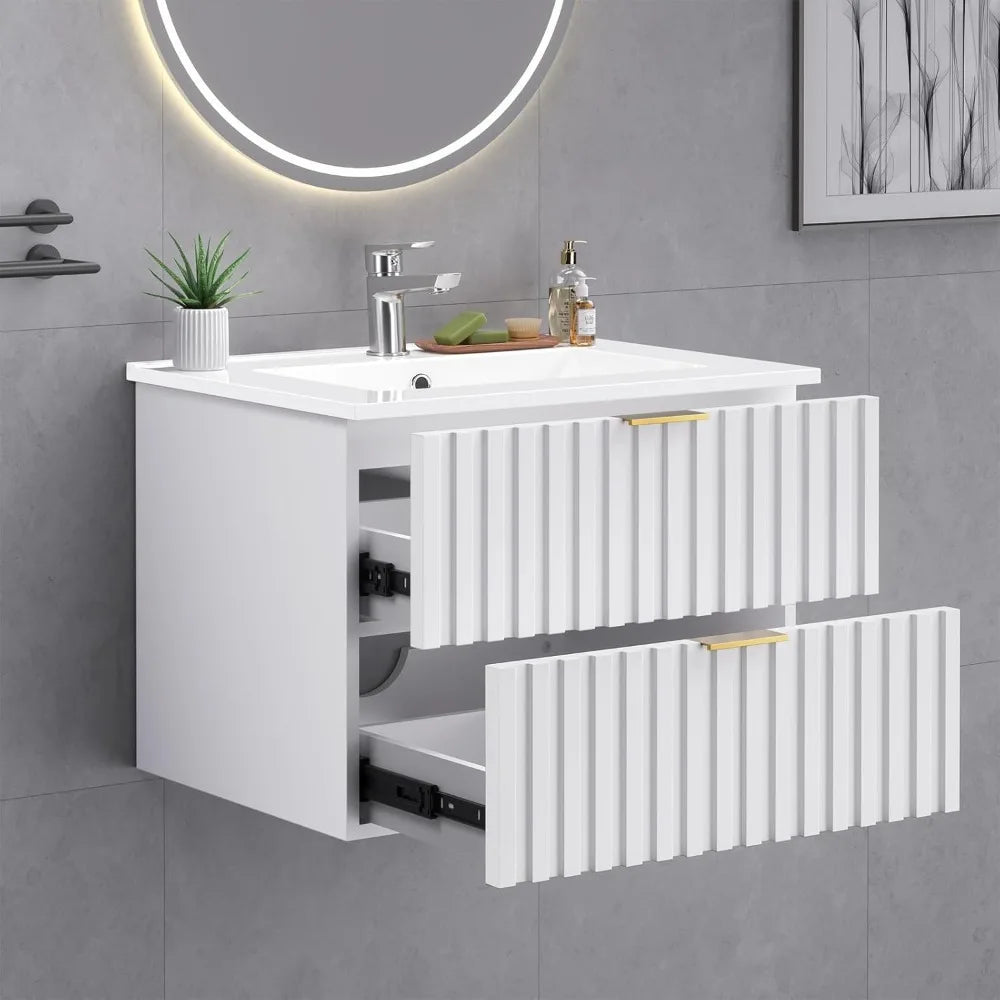 Floating Bathroom Vanity With Sink And Dual Fluted Drawers