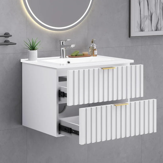 Floating Bathroom Vanity With Sink And Dual Fluted Drawers