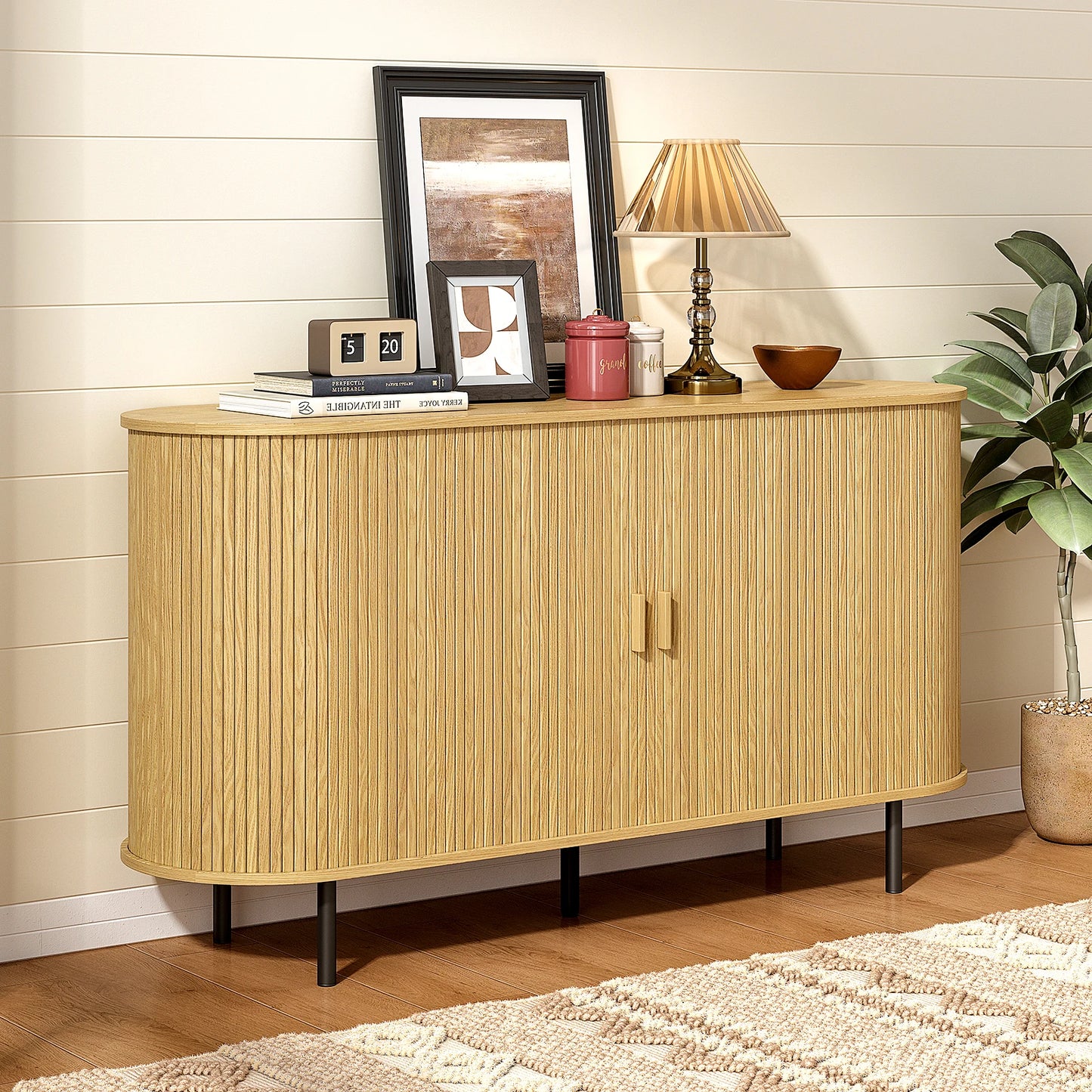 General Sideboard Buffet Cabinet With Adjustable Shelves Wood Fluted