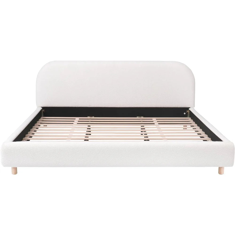 DAFIFY Teddy Fleece Upholstered Platform Bed With Curved Headboard