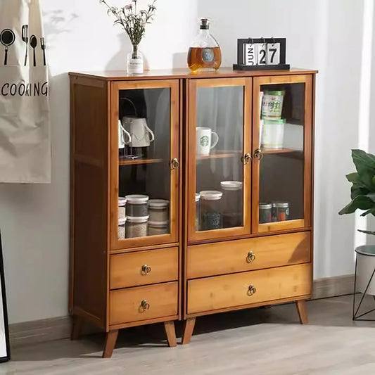 Bymaocar Retro Kitchen Sideboard With 2 Drawers Bamboo MDF