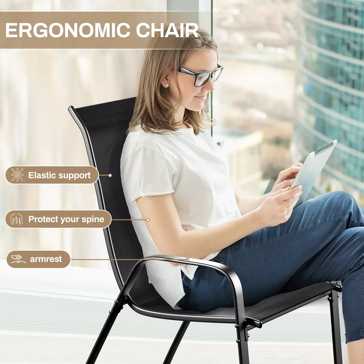 General Patio Dining Set 5 Pieces With Four Textilene Chairs