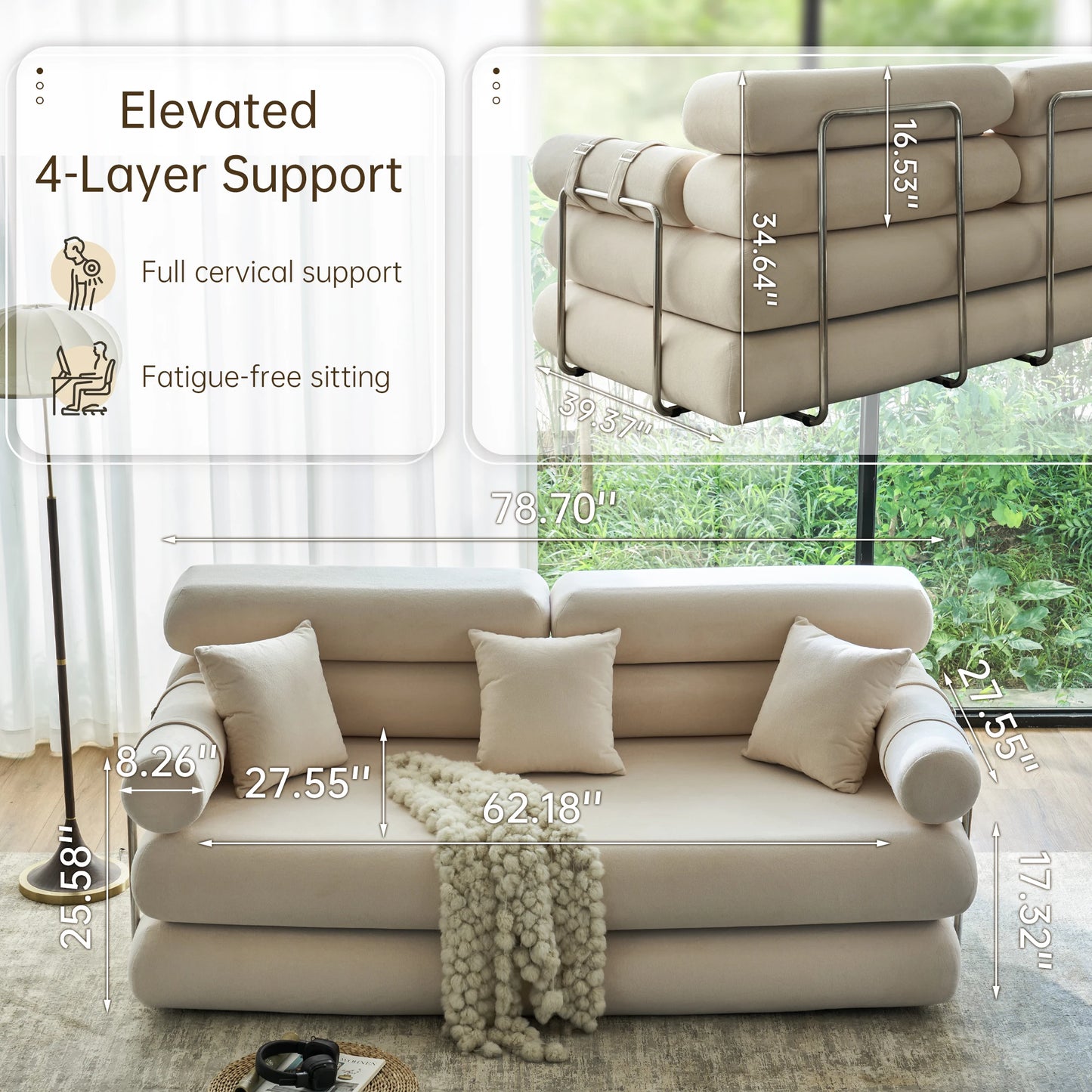 Convertible Sleeper Sofa Floor Folding Bed With Rounded Arm Supports