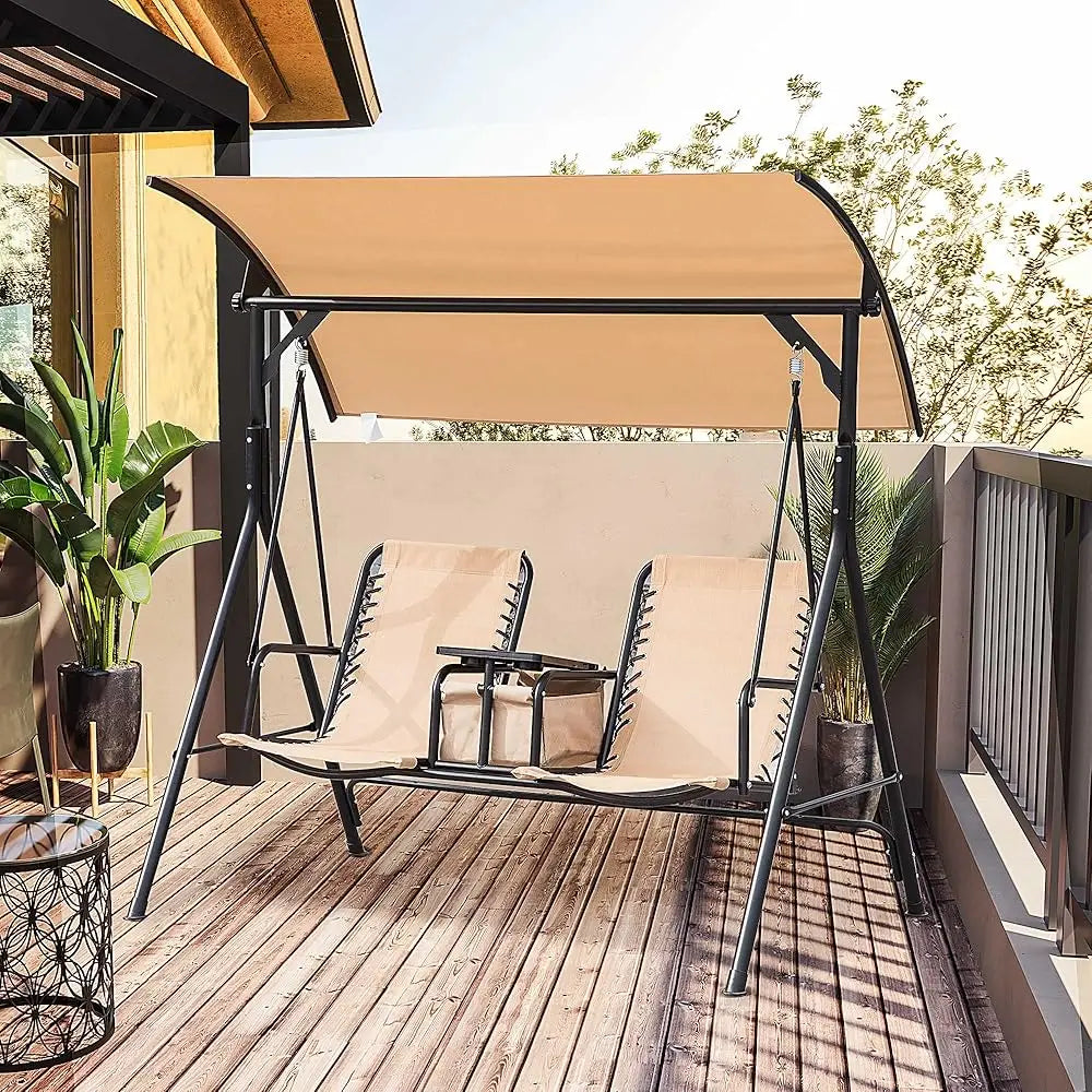 General Outdoor 2 Seater Patio Swing with Canopy Cup Holder