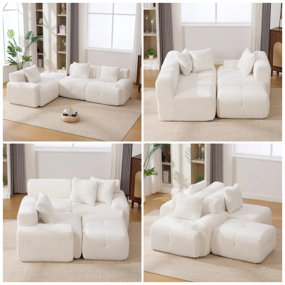 YeC L Shaped Upholstered Modular Sectional Sofa Set Cloud Tufting