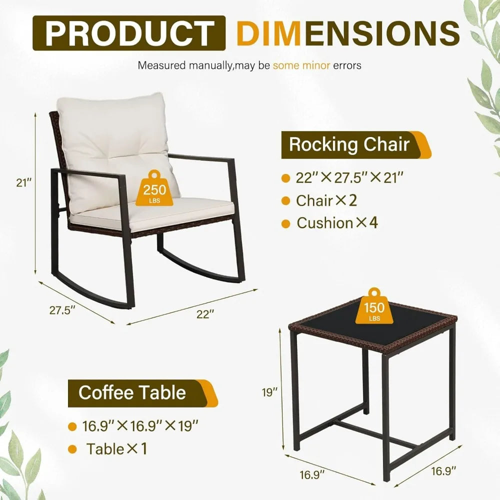 3 Piece Outdoor Patio Bistro Set With Wicker Glass Table