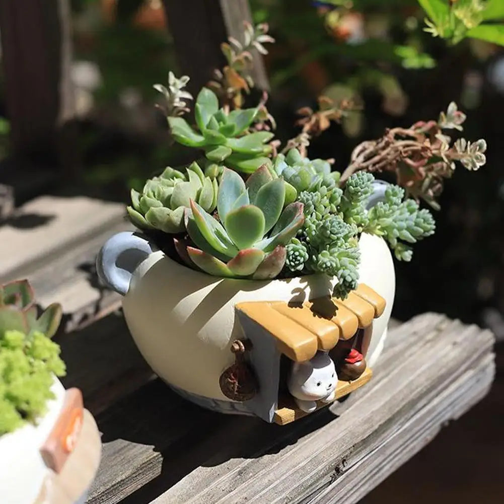 Cute Kitty Fox Resin Succulent Plant Pot For Desk Decor
