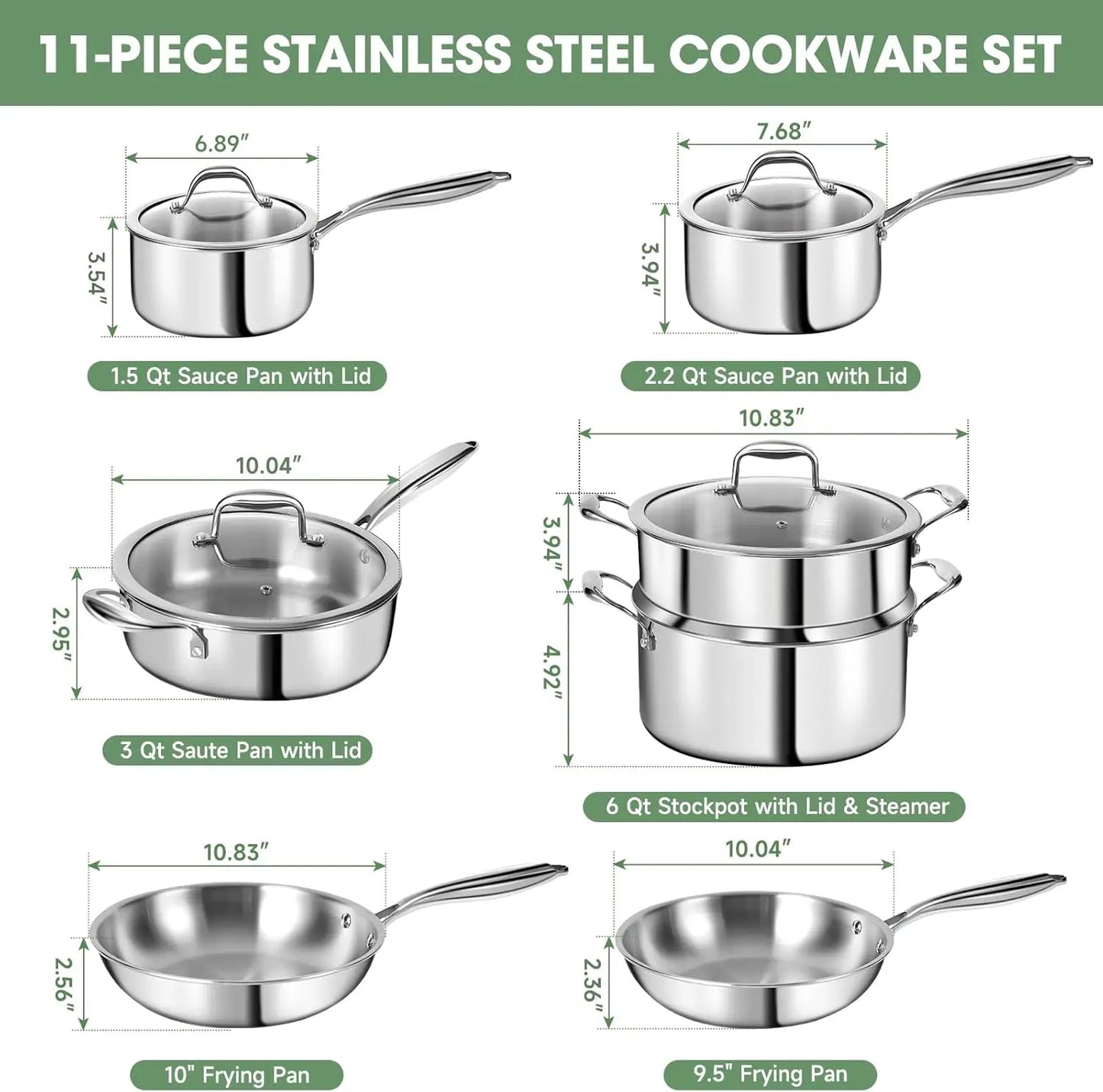 3 Ply Stainless Steel 7 Piece Cookware Set With Lids