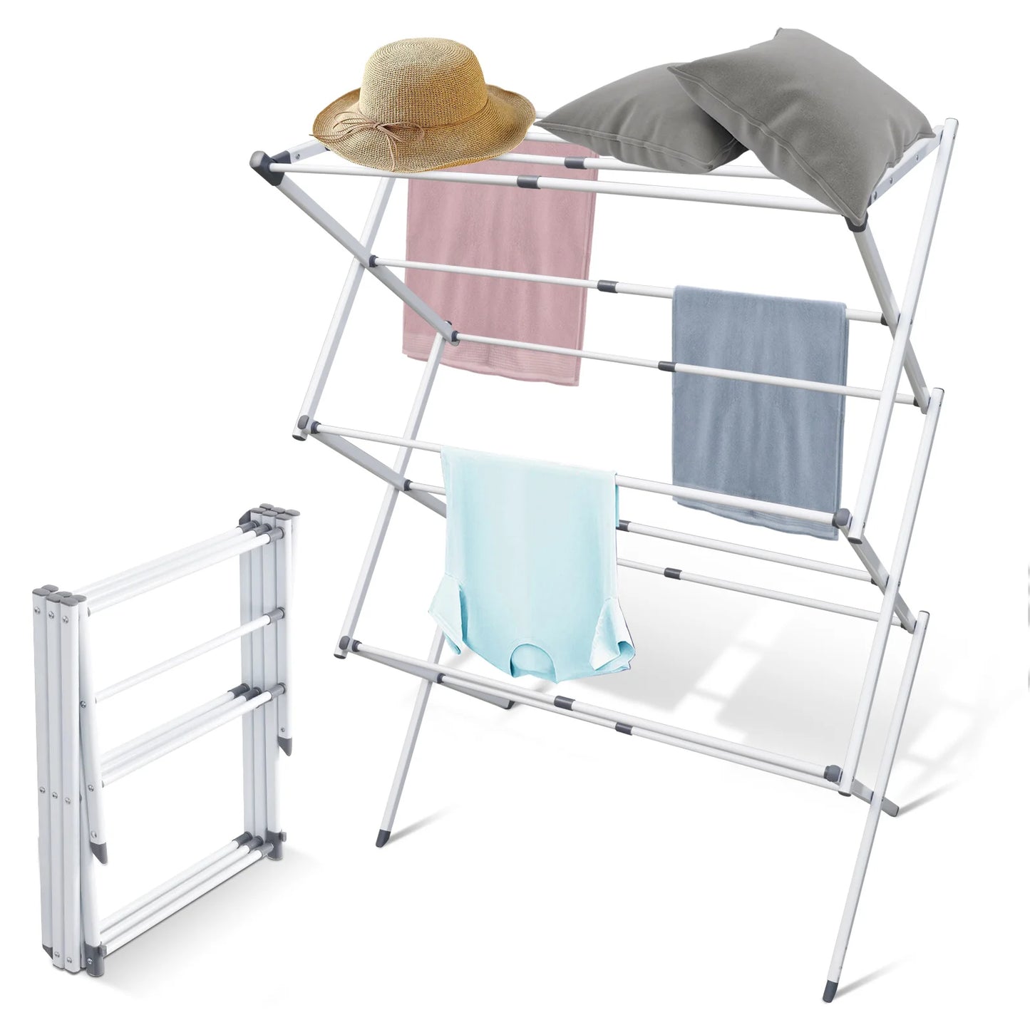 Folding Drying Rack Floor Metal Clothes Hanger Telescopic Multi-layer Adjustable Household for Home Camping Travel Outdoor