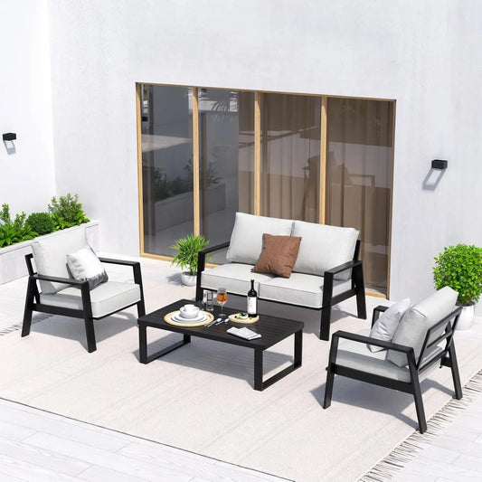 Aluminum Outdoor Patio Furniture 4 Piece Sectional With Coffee Table