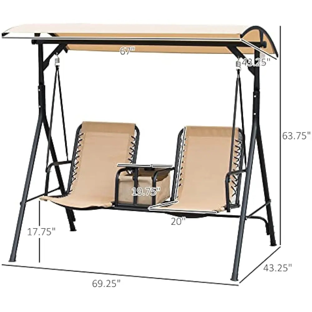 General Outdoor 2 Seater Patio Swing with Canopy Cup Holder