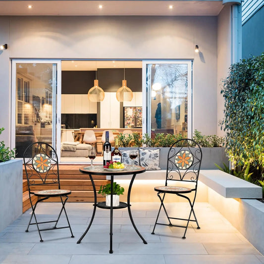 XMSJ Three Piece Garden Patio Mosaic Table Outdoor Bistro Set