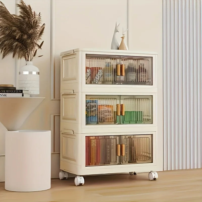 Foldable Plastic Storage Cabinet With Doors And Wheels Large Capacity